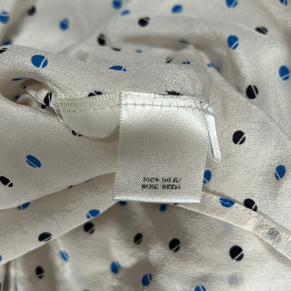 Ann Taylor Polka Dot Cream Navy Long Sleeve Collared Silk Shirt size XL - Picture 14 of 15